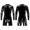 FEESHOW Herren Wetlook Body Leder Latex Overall Kurzer Langarm Lack Leder Männerbody Ouvert mit 3-Reisverschluss M-4XL Schwarz_F 3XL #5