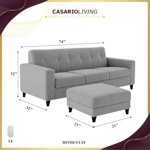 Image of Homeboy 4 Seater L Shape Sofa Set with Movable Ottoman | Flexible Left or Right Layout | Luxe Velvet Suede Fabric | Comfortable Seating | Modern Sofa for Living Room -Light Gray