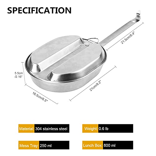 Targetevo 304 Stainless Steel Military Mess Kit Plate Set Tray & Frying Pan Dinner Lunch Portable Camping Outdoor Cookware Hiking Bbq Picnic Beach #TOP1