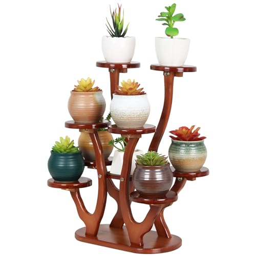 Jotboom 9 Tiers Small Windowsill Plant Shelf Indoor,Bamboo Succulent Plant Stand for Desk,Multi-Layered Tabletop Plant Holder Mini Flower Pot Stand Display for Home Office Decor