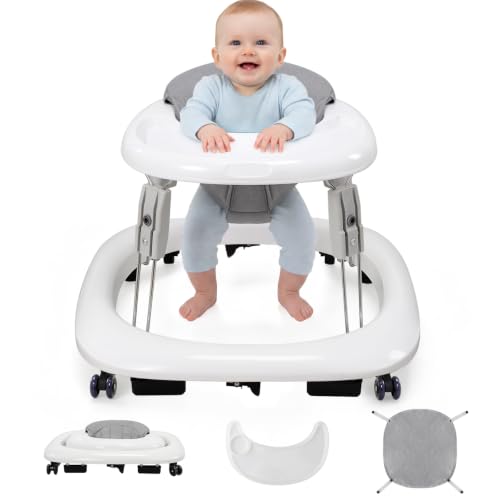 Baby Walker with Wheels, One-Touch Foldable Walker &amp; 7‑Level Height Adjust