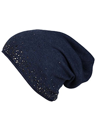 Cashmere Dreams - Gorro de punto con brillantes y cachemira (unisex, talla única, cálido y suave en verano, otoño e invierno) azul oscuro Talla única
