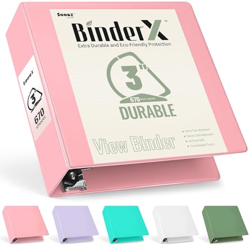 Sooez BinderX Extra Durable 3 Inch 3 Ring Binder, D-Ring...