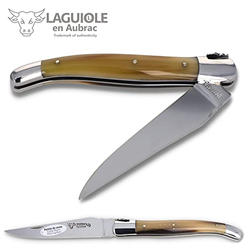 Laguiole En Aubrac Handmade Knife 12 Cm L0212Pcif Horn Tip Handle, Blade And Bolsters Stainless Steel #TOP2