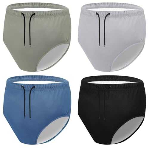 Cutecrop 4 Pcs Reusable Adult Swim Diapers Washable Cloth Diapers Leakproof Special Needs Swimwear for Incontinence Swimmers(Light Color Medium)