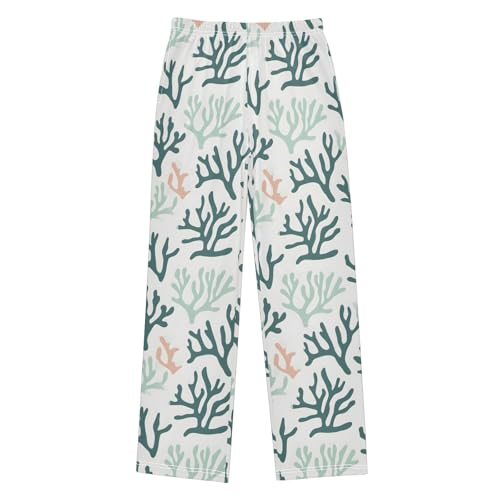 Pajama Pants Lounge Sleep PJ Bottoms Sleepwear Elastic Waist Drawstring M Green Coral White