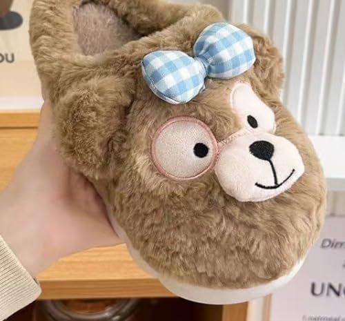 Cartoon Bear Fuzzy Slippers for Women Full Coverage Thick Sole Non - slip Cozy Indoor Home Shoes2