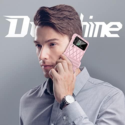 Doeshine for Samsung Z Flip 4 Case, Galaxy Z Flip 4 Case, Semi-Automatic [Hinge Protection] Anti-Fall Protective Premium Leather Wallet Protective Cover for Samsung Galaxy Z Flip 4 5G 2022 (Pink)