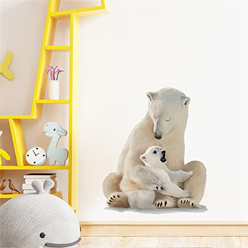 Royolam Sitting Polar Bear With Its Child Wall Decal Nursery Animal Wall Sticker Removable Peel And Stick Waterproof Wall Art Decor Stickers For Kids Baby Classroom Living Room Playing Room Bedroom #TOP1