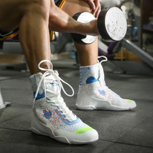 Image of Mens Boxing Shoes High Top Lightweight Breathable Boxing Boots with Ankle Support for Training and Sparring LS198