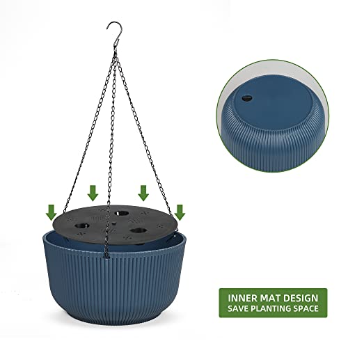 Dexceder 11.2 Inch Self Watering Hanging Planters Indoor Outdoor, Thickened Hanging Basket Flower Plant Pot (2 Pack, Deep Blue) #TOP3