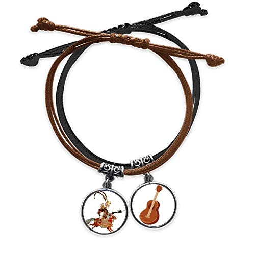 Pulsera cuero guitarra de mujer valiente con retrato de sombras artesanal