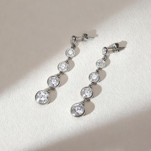 Sparkly CZ Bezel Dangle Earrings for Women (Silver) - image 5