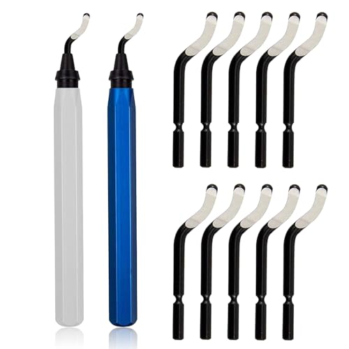 Image of 2 Pcs Plastic Deburring Tool with 10 Pcs BS1010 High Speed Steel Blades, Deburring Tool for Plastic, Metal Handle Hand Deburrer for Metal Resin PVC Pipes Copper 3D Printed Edges, Silvery and Blue