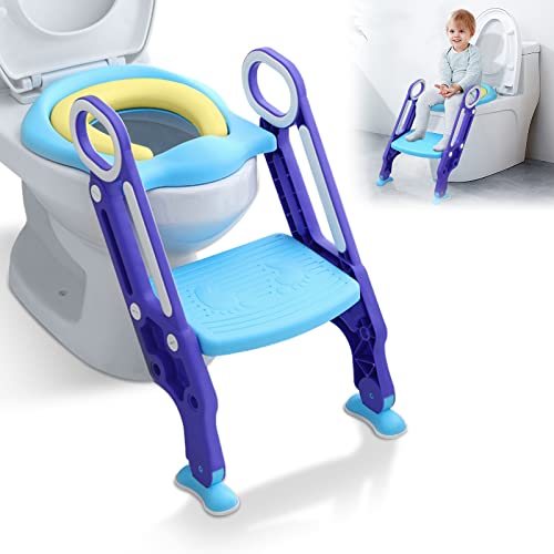 LARS360 Kinder Faltbar Toilettentrainer mit Leiter, Treppe, Griffe, Höhenverstellbar Kinder-Töpfchen Toilettensitz, Lila Kindertoilette Töpfchentrainer zum Toilettentraining für 1-7 Jähr Kleinkinder
