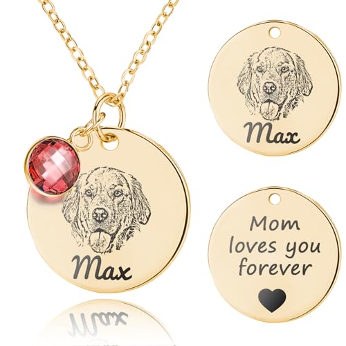 Lamdiy Personalized Pet Portrait Necklace Customized Pet Memorial Necklaces Dog Necklace for Women Custom Pets Necklaces Dog Memorial Jewelry for Cat Mom Dogs Dad (Gold 1 Portrait)