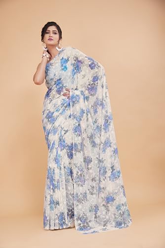 Image of Garden Vareli Summer Roganza Viscose Brasso Floral Print Christmas Special Saree