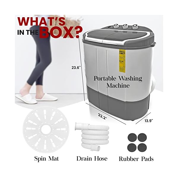 Compact Home Washer & Dryer, 2 in 1 Portable Mini Washing Machine, Twin Tubs, 11lbs. Capacity, 110V, Spin Cycle w/Hose, Translucent Tub Container Window, Ideal for Smaller Laundry Loads - Image 8
