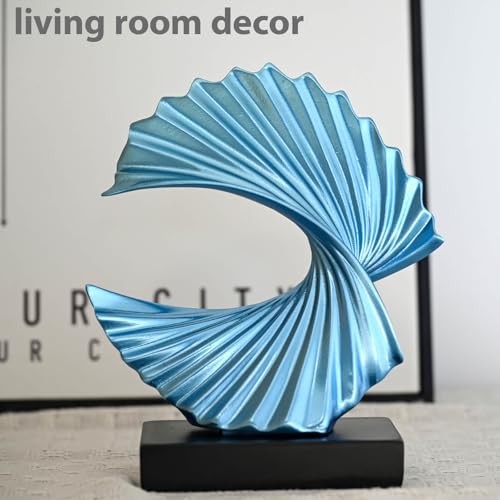 Escultura Abstracta Ola Marina Azul Moderna en Resina miniatura 2