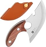 TIVOLI Ulu Small Meat Knife 5-inch Handmade Alaskan Rocker Knife With Sheath Full Tang Kitchen Utility Knife Portable Outdoor Camping Knife with Bottle Opener for BBQ Fishing Hiking