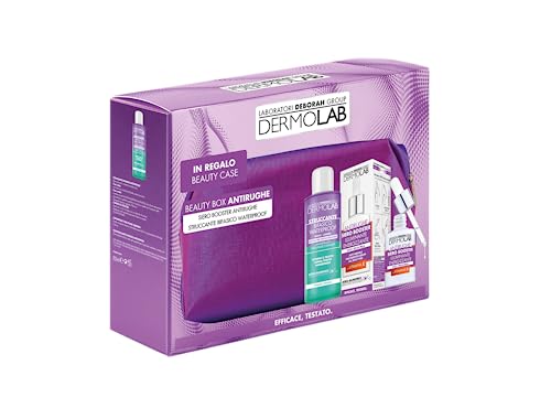 Dermolab - Beauty Box - Kit antiarrugas para el cuidado facial con serum facial Booster 30 ml, con ácido hialurónico de acción tonificante y desmaquillante bifásico, 150 ml, delicado para maquillaje