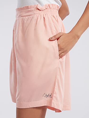 Image of NYKD Everyday Casual Cotton Shorts for Women with Stylish Ruffled Waistband Drawstrings and Side Pockets Night Wear Lounge Shorts - NYS036