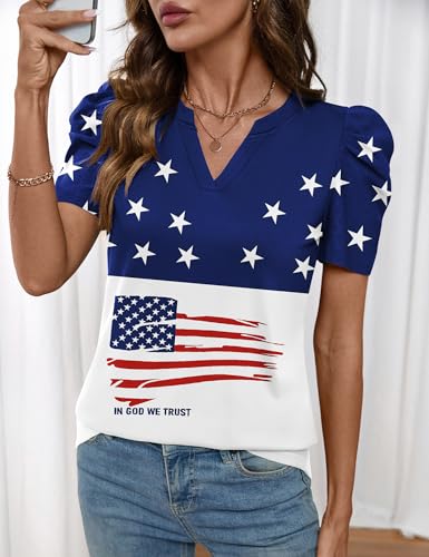 Image of LOMON Spring Summer Tops for Women 2026 V Neck Puff Short Sleeve Tops Fashion Trendy Work Blouses Dressy Casual S-XXL