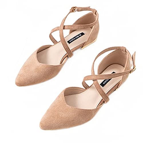 Julymens Women's Pointed Toe Ballet Flats Cross Ankle Strap D'Orsay Mary Janes3