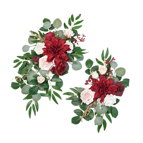 MagiDeal 2 Piezas Boda Arch Flowers Arch Archificial Floral Arreglos con Hojas Decoración de la Pieza Central para la Puerta de la casa del hogar, Rojo