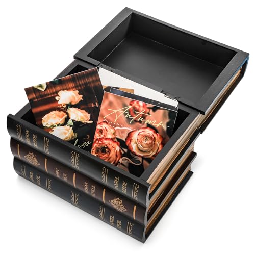 Tosnail 2 Pack Decorative Book Boxes Wooden Antique Bookshelf Decorations Vintage Book Storage Box - Hamlet