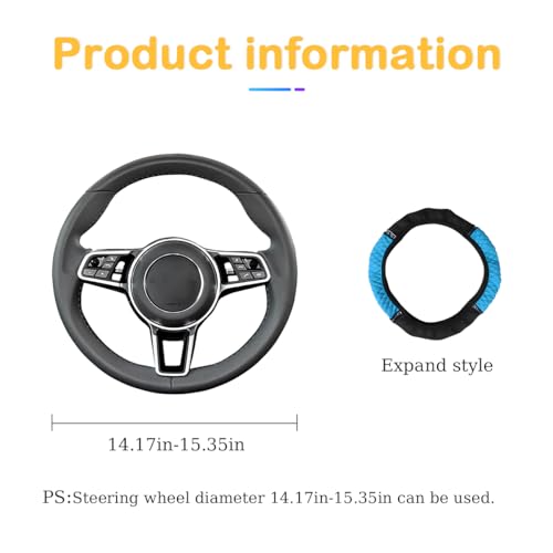 Image of Osilly Bling Car Steering Wheel Cover, 15 Inch Rhinestones Soft Leather Elastic Steering Wheel Protector, Sparkly Crystal Diamond for Women Girls, Car Interior Accessories for Most Cars (Blue)