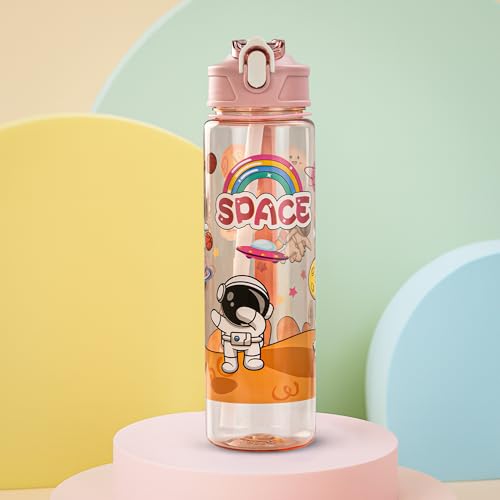 Image of BAYBEE Galaxy Kids Water Bottle 800ml | Leak-Proof Baby Sipper Bottle with Flip Lock Lid & Silicone Straw | BPA-Free School Water Bottle for Boys & Girls, Drinking Training Sipper Bottle Kids (Pink)