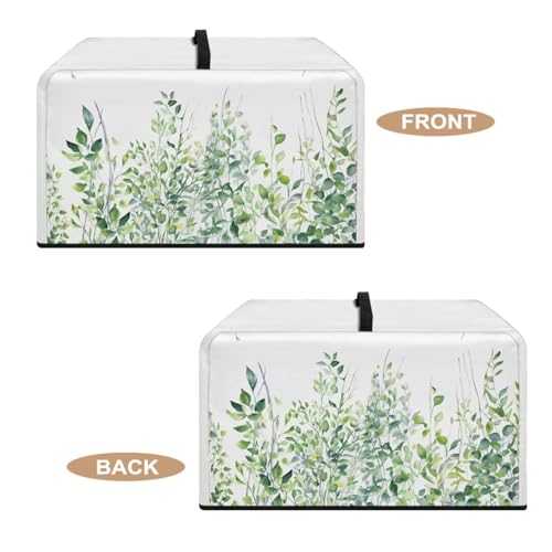 Image of Convection Microwave Oven Cover Countertop Toaster Oven Cover Appliance Protector for Home Kitchen Decorations, 20.9 x 15.7 x 12.4 Inches, L, Green Leaf White