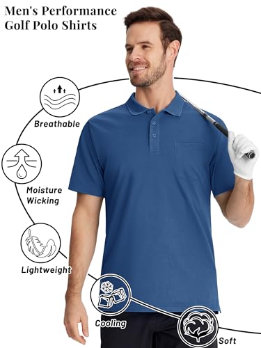 TACVASEN Mens Polo Golf Shirts with Pocket Pique Cooling Performance Moisture Wicking Polo Shirts4