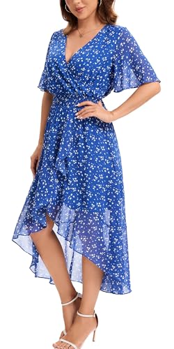 Image of Kormei Womens Short Sleeve Floral Maxi Dress High Low V-Neck Flowy Party Long Dresses