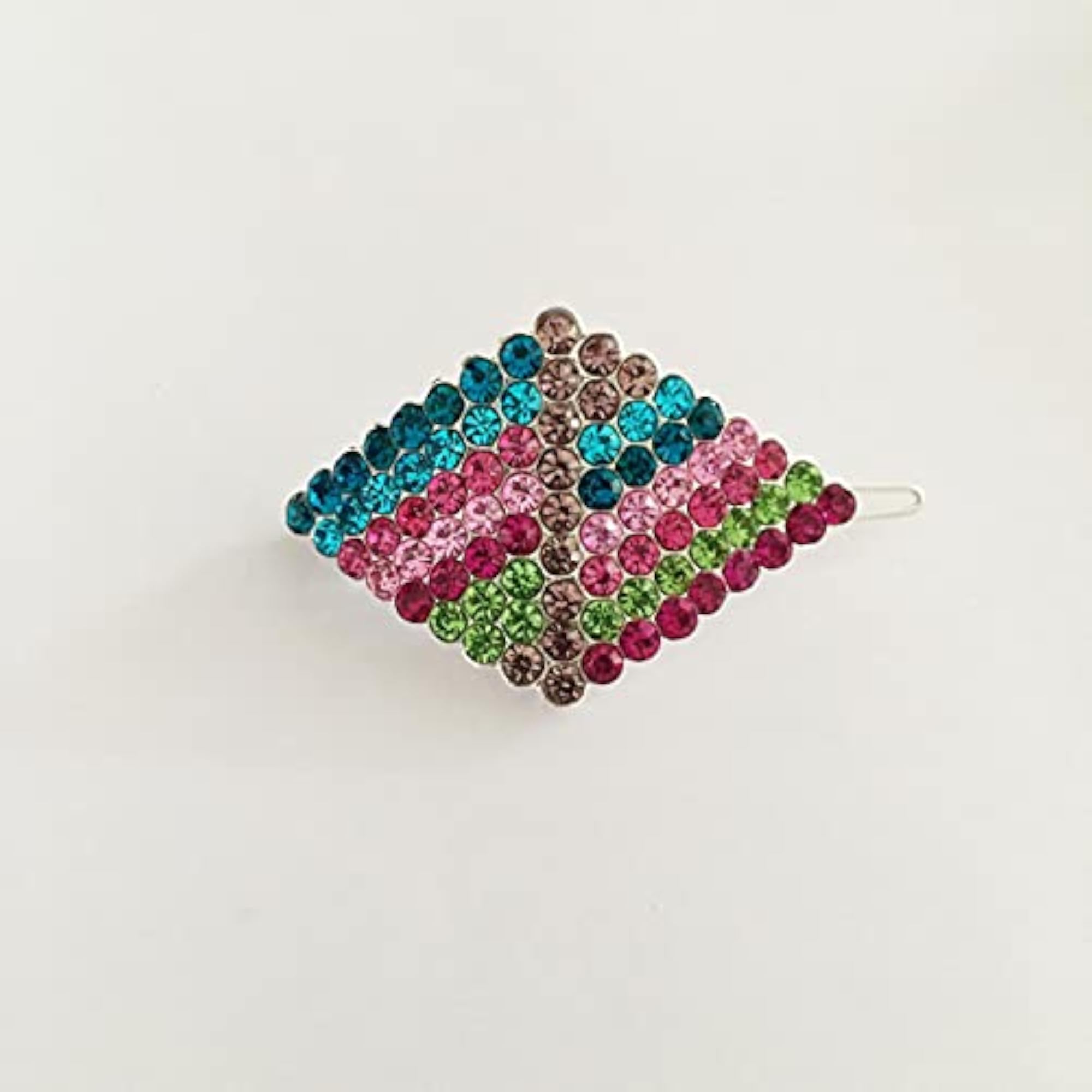 6pc Small Center Hair Clips with Multi Color Stones