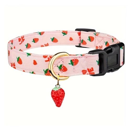Cute Fruit Strawberry Pattern Pet Collar with Pendant Adjustable for Dogs Sweet Adjustable Dog Collar