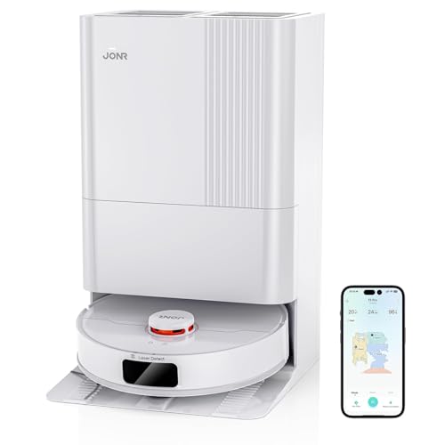 JONR T5 Pro Robot Aspirador y Fregasuelos, 8000Pa Aspirador Robot con Mopa Extensible, Robot Aspirador Lavado Automático de Mopa y Secado con Aire Caliente, Mopas Dobles,Detección de Alfombras