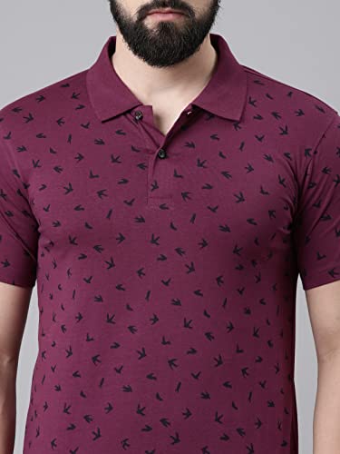 Image of KRYPTIC Mens Pure Cotton Printed Half Sleeve Polo Tshirt (Burgundy 1 ; 2XL)