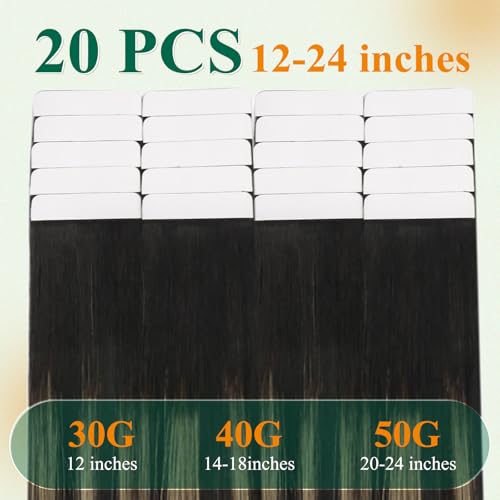 Image of Easyouth Human Hair Tape in Extensions Ombre Black Hair Extensions Real Human Hair Tape in Balayage Black to Honey Blonde Tapes in Extension Human Hair 20 Inch 50g 20Pcs