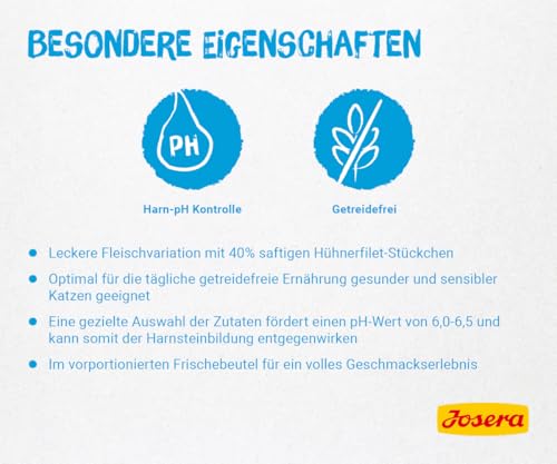 JOSERA Filet Huhn mit Lachs (16 x 70 g) | Adult | Premium Nassfutter für ausgewachsene Katzen | Huhn & Lachs mit 40% Hühnerfilet | getreidefrei | Katzenfutter nass im Frischebeutel | 16er Pack