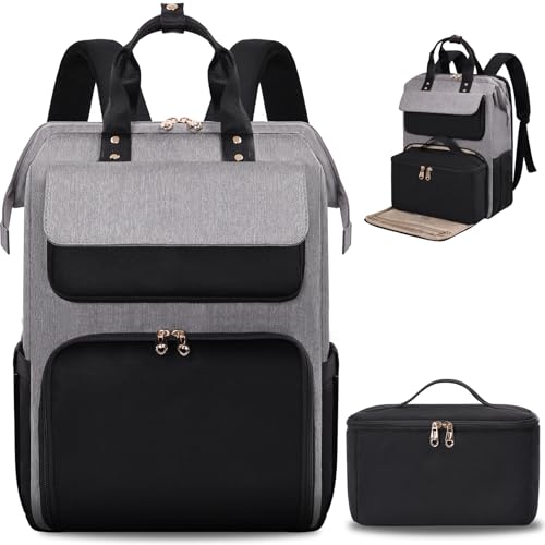 BERTASCHE Lunch Backpack for Women, 15.6 Inch Laptop Backpack with Insulated Cooler Lunch box, Nurse Backpack for Teacher Work Travel College Picnic,Black-Grey