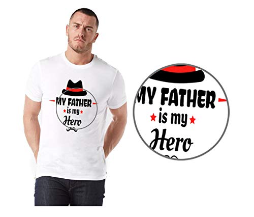 Image of Men's Polyester My Father is My Hero Design Printed Sports Round Neck T-Shirt (White)