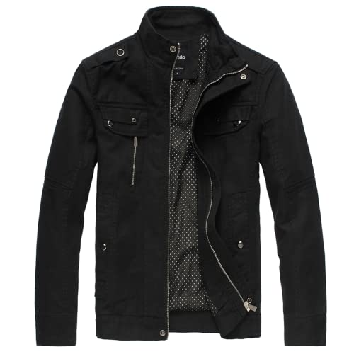 Wantdo Homme Veste Classique Veste Militaire Casual Veste Saharienne Cargo Manteau Zippé Coupe-Vent Décontracté Blouson en Coton Automne Noir XL