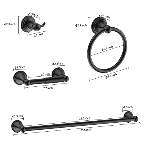 Newfun 8Pcs Matte Black Bathroom Hardware Set - Includes 2 * 24 Inch Towel Bar, 2*Toilet Paper Holder, 2* Towel Ring, 2*Robe Hook,2 Pack 4Pcs Bathroom Accessories Set Stainless Steel Wall Mounted #TOP5