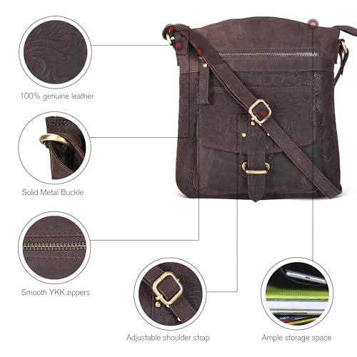 Image of Oak Leathers Leather Crossbody Bag For Women With Adjustable Sling Strap - Medium Size Crossover Shoulder Handbag Purse (Brown)