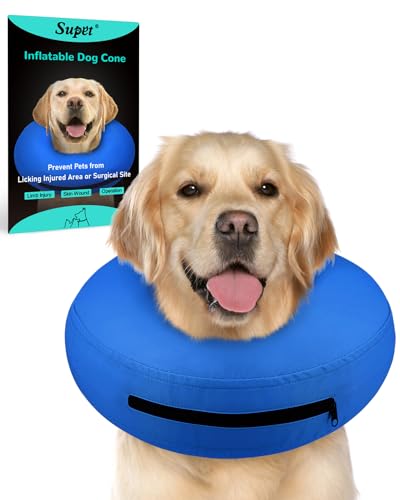 Supet Inflatable Dog Cone Collar Alternative After Surgery, Dog Neck Donut Collar Recovery E Collar to Stop Licking, Soft Dog Cone for Medium Large Dogs