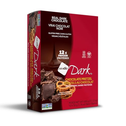 NuGo Dark Chocolate Pretzel and Sea Salt, 12g Protein Bar, Vegan, Gluten Free, Non-GMO, Kosher Pareve, 12 Count