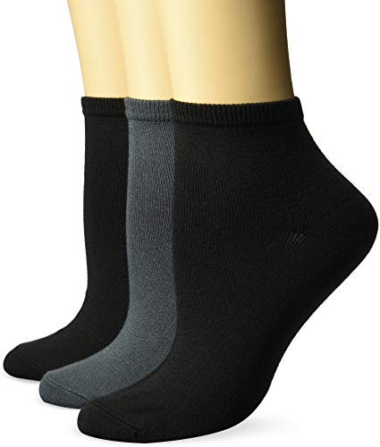 Hanes Women's ComfortSoft Ankle Sock, 3-Pack, grey/black, 9-11 (Shoe Size 5-9)