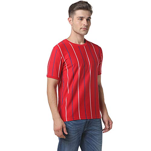 Image of CAHOOT Men Red Striped Casual T-Shirt